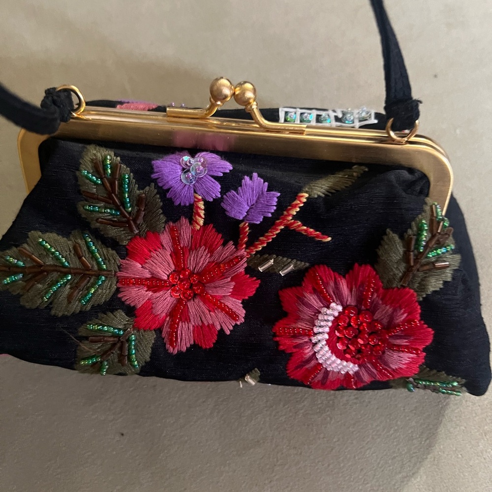 Vintage Marco Avane- Black Floral Flowers Beaded Embroidered Bag !